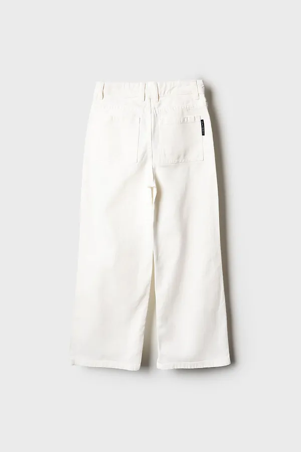 Брюки текстильные джинсовые для девочек PLAYTODAY, белый - фото 2