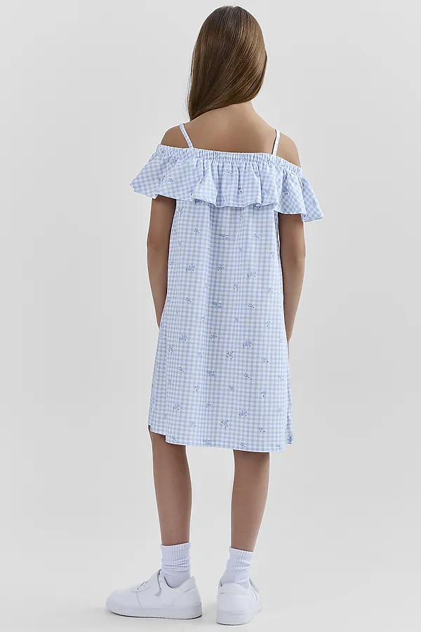 Сарафан для девочек MARK FORMELLE, цветы на голубой клетке - фото 2