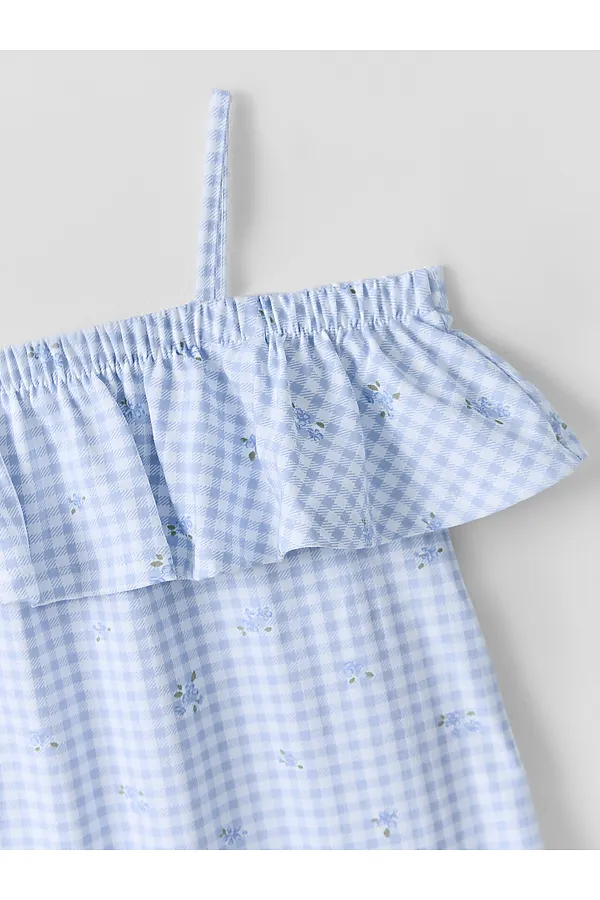 Сарафан для девочек MARK FORMELLE, цветы на голубой клетке - фото 2