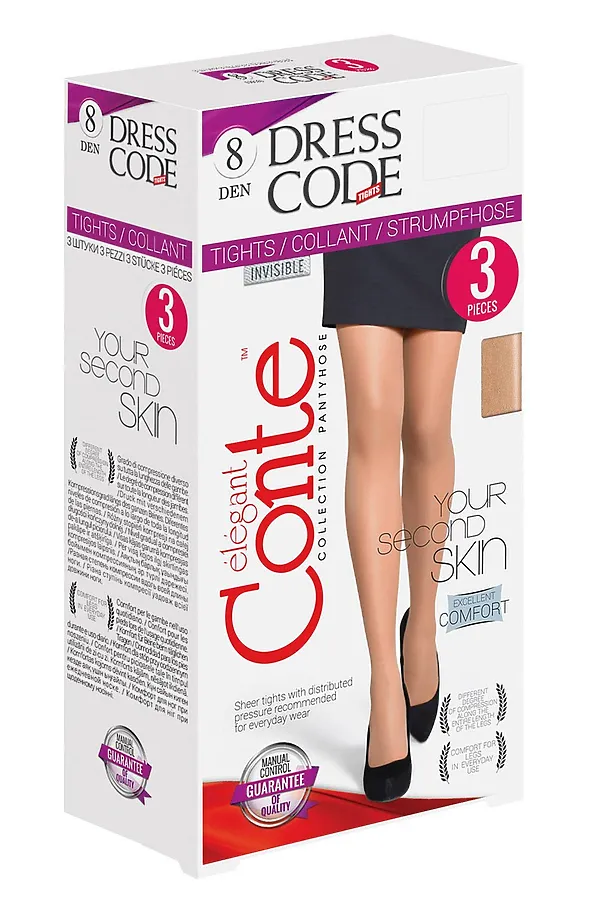 CONTE DRESS CODE/ДРЕСС КОД 8 Колготки женские с эффектом «второй кожи» (3 штуки) CONTE ELEGANT, biege - фото 2