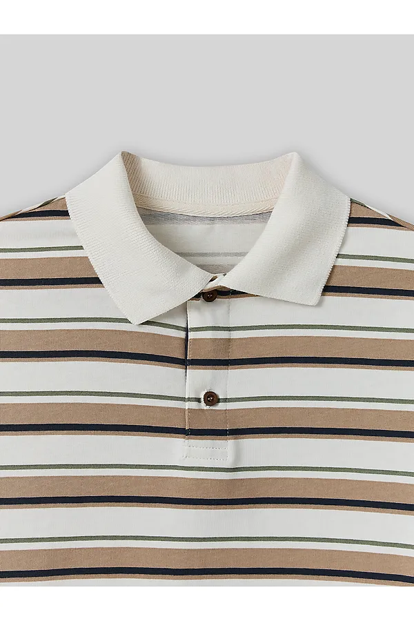 Поло для мальчиков MARK FORMELLE, бежевая полоска на св.молочном - фото 2