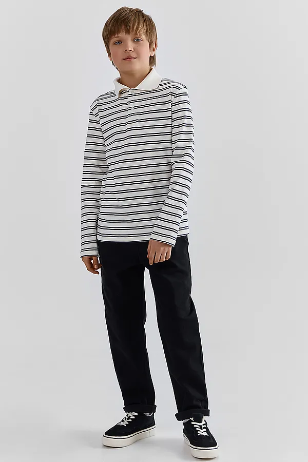 Поло для мальчиков MARK FORMELLE, серая полоска на св.молочном - фото 2