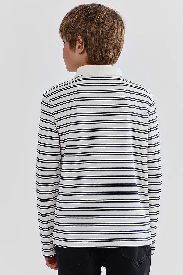 Поло для мальчиков MARK FORMELLE, серая полоска на св.молочном - фото 2