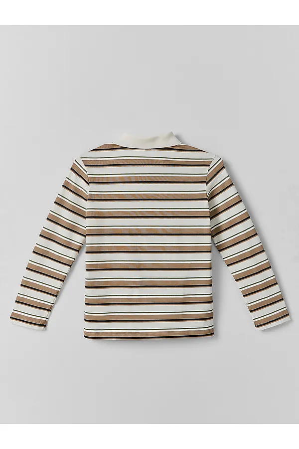 Поло для мальчиков MARK FORMELLE, бежевая полоска на св.молочном - фото 2