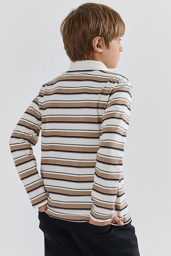 Поло для мальчиков MARK FORMELLE, бежевая полоска на св.молочном - фото 2