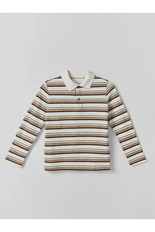 Поло для мальчиков MARK FORMELLE, бежевая полоска на св.молочном - фото 2