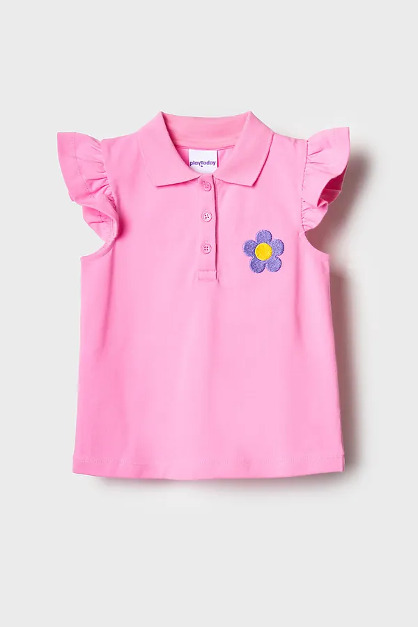 Джемпер трикотажный с воротником поло для девочек PLAYTODAY, розовый - фото 2