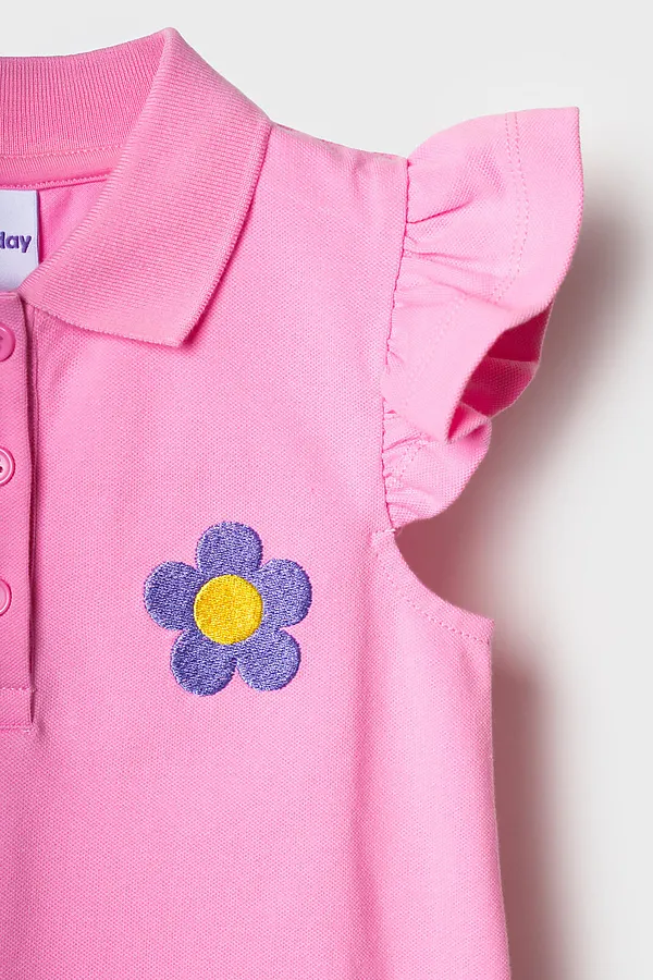 Джемпер трикотажный с воротником поло для девочек PLAYTODAY, розовый - фото 2