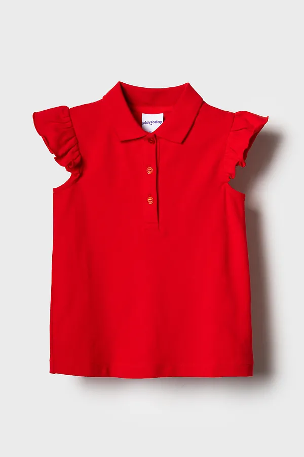 Джемпер трикотажный с воротником поло для девочек PLAYTODAY, красный - фото 2