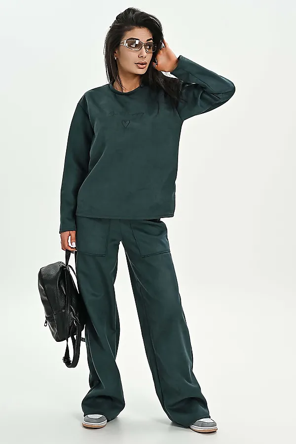 Брюки из мягкой эко замши НАТАЛИ, изумрудный - фото 2