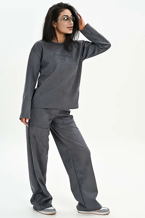 Брюки из мягкой эко замши НАТАЛИ, серый - фото 2