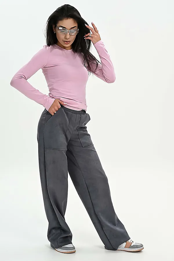 Брюки из мягкой эко замши НАТАЛИ, серый - фото 2