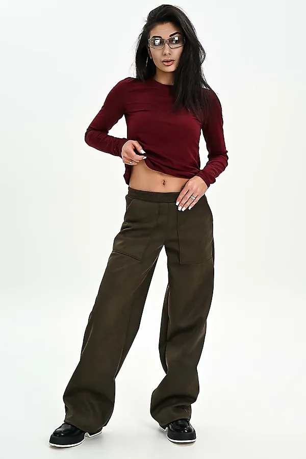 Брюки из мягкой эко замши НАТАЛИ, хаки - фото 2