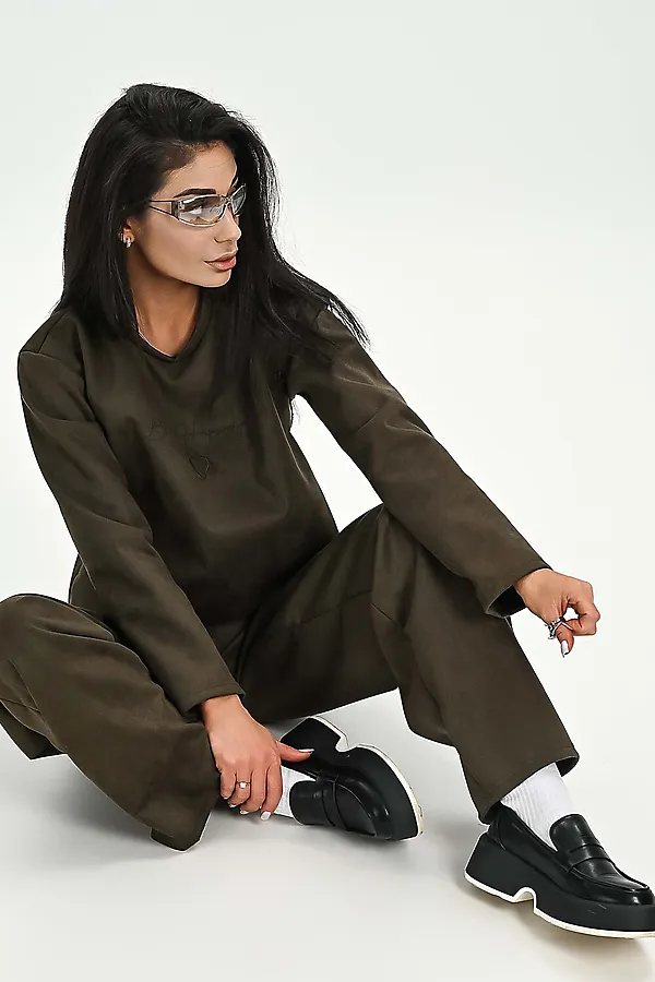 Свитшот из мягкой эко замши НАТАЛИ, хаки - фото 2