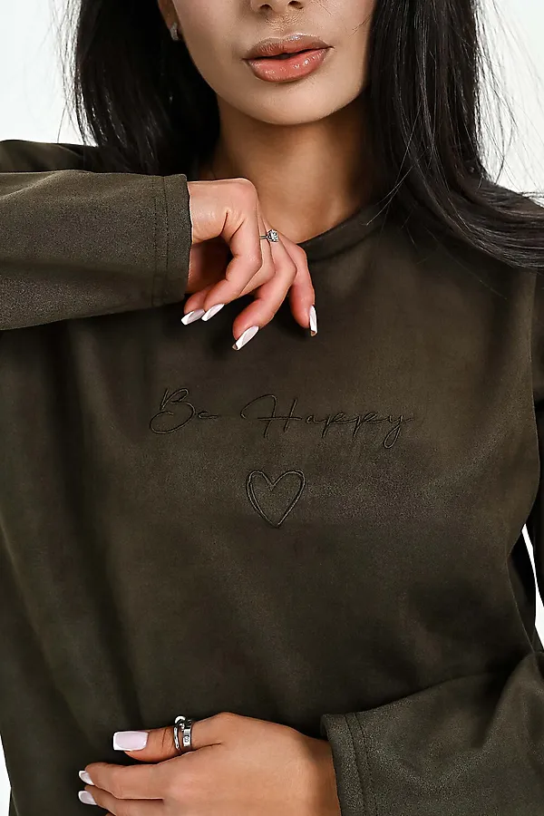 Свитшот из мягкой эко замши НАТАЛИ, хаки - фото 2