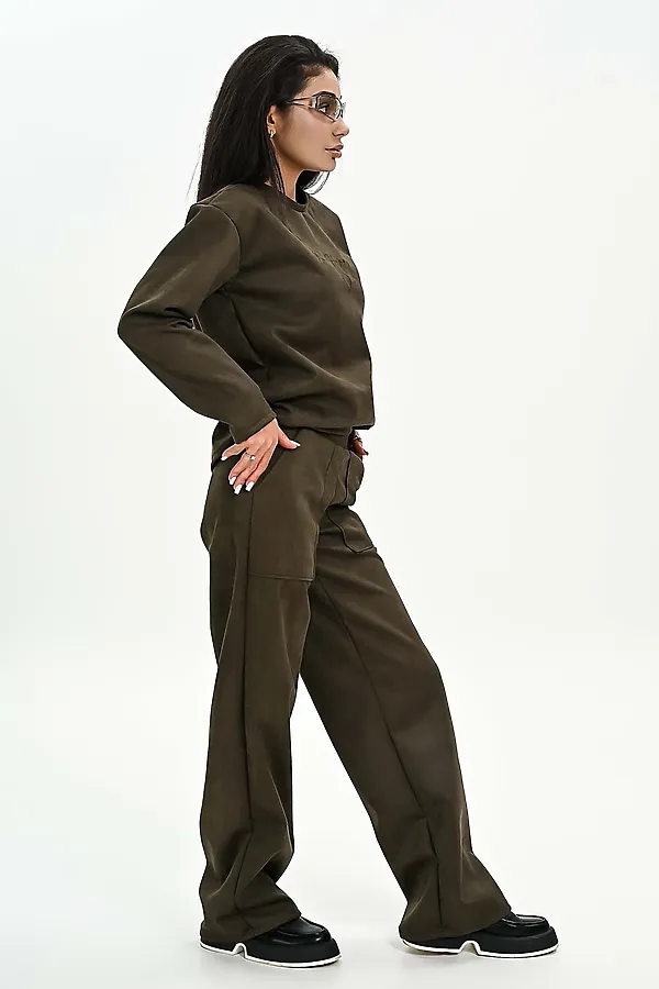 Свитшот из мягкой эко замши НАТАЛИ, хаки - фото 2