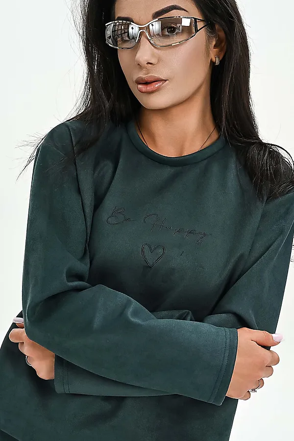 Свитшот из мягкой эко замши НАТАЛИ, изумрудный - фото 2