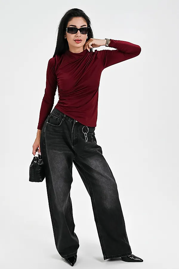 Лонгслив с драпировкой НАТАЛИ, бордовый - фото 2