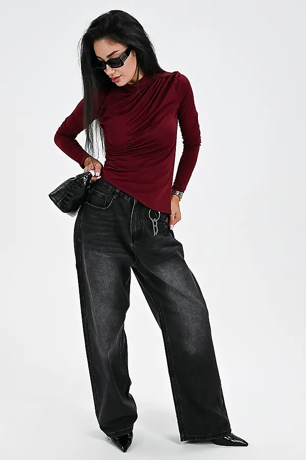 Лонгслив с драпировкой НАТАЛИ, бордовый - фото 2