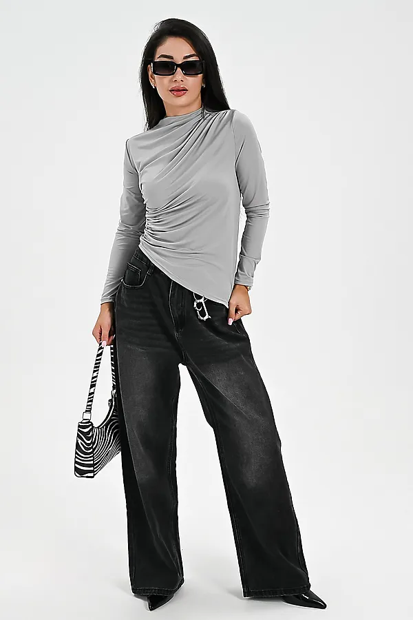 Лонгслив с драпировкой НАТАЛИ, серый - фото 2