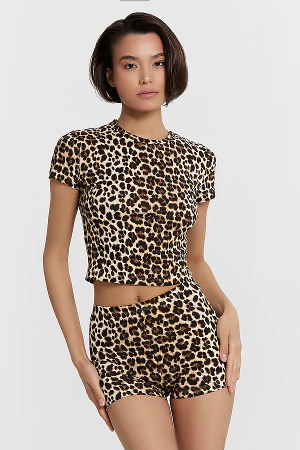 Комплект женский (футболка, шорты) MARK FORMELLE, леопард на бежевом - фото 2