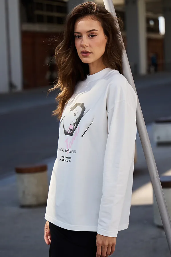 Лонгслив оверсайз с принтом НАТАЛИ, молочный - фото 2