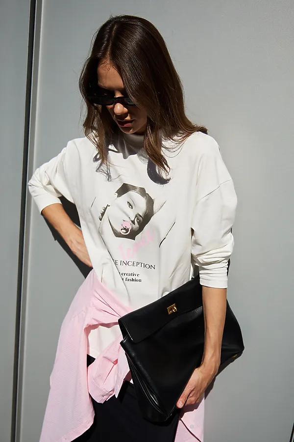 Лонгслив оверсайз с принтом НАТАЛИ, молочный - фото 2