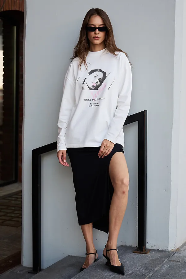 Лонгслив оверсайз с принтом НАТАЛИ, молочный - фото 2