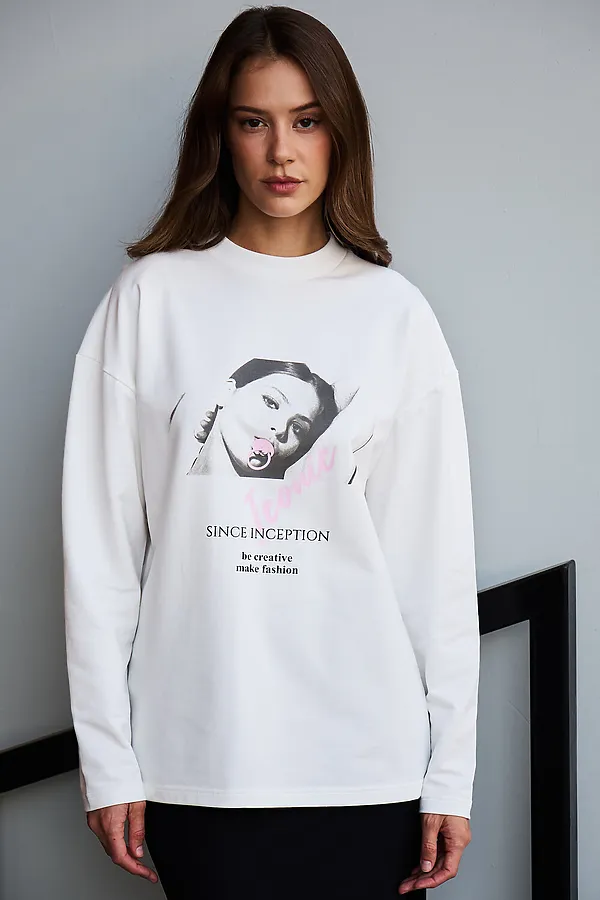 Лонгслив оверсайз с принтом НАТАЛИ, молочный - фото 2