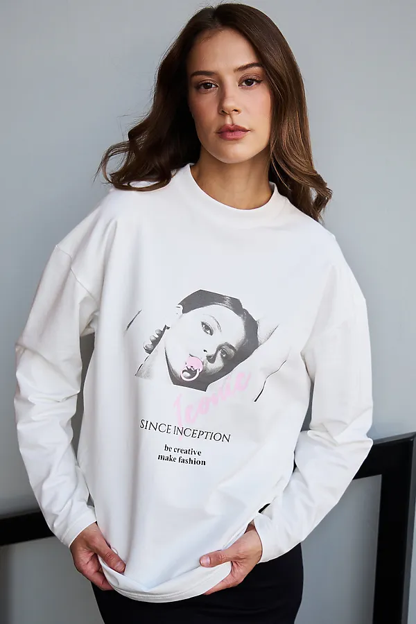 Лонгслив оверсайз с принтом НАТАЛИ, молочный - фото 2