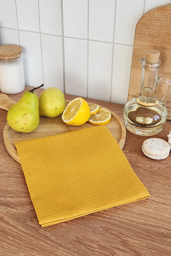 Полотенце вафельн. однотон.  60*45 150г/м2 пакет ТТ НАТАЛИ, горчичный - фото 2