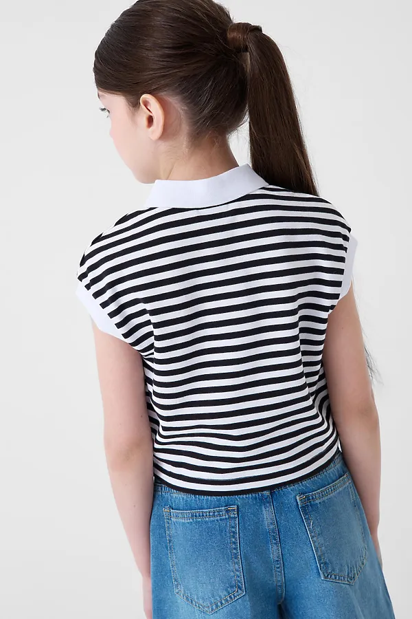 Джемпер трикотажный с воротником поло для девочек PLAYTODAY, белый,темно-серый - фото 2