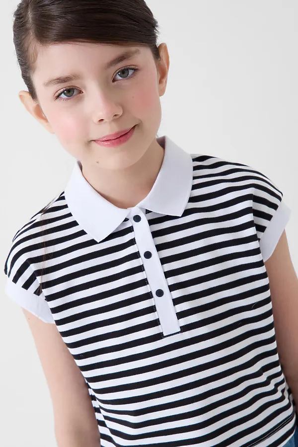 Джемпер трикотажный с воротником поло для девочек PLAYTODAY, белый,темно-серый - фото 2