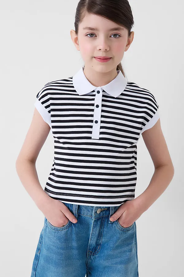 Джемпер трикотажный с воротником поло для девочек PLAYTODAY, белый,темно-серый - фото 2