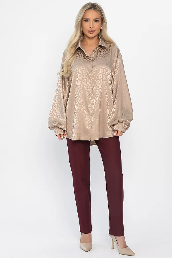 Рубашка атласная Все мысли о тебе LADY TAIGA, бежевая - фото 2