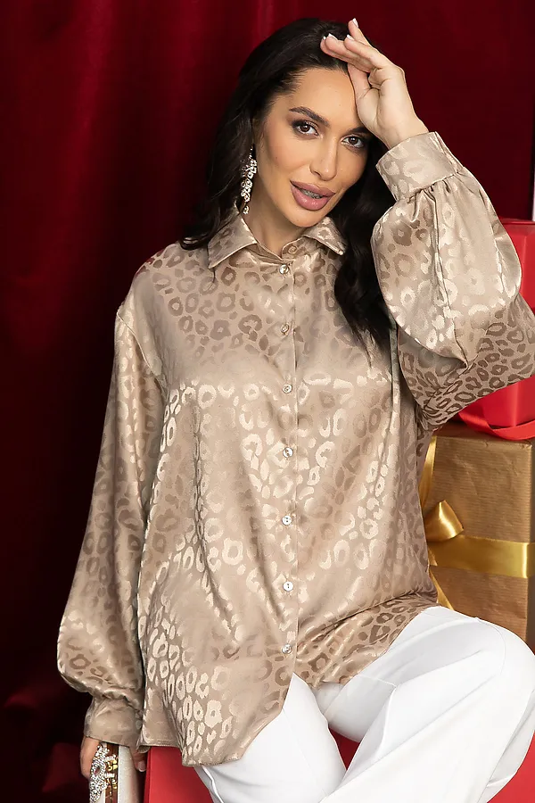 Рубашка атласная Все мысли о тебе LADY TAIGA, бежевая - фото 2