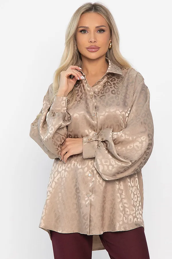 Рубашка атласная Все мысли о тебе LADY TAIGA, бежевая - фото 2