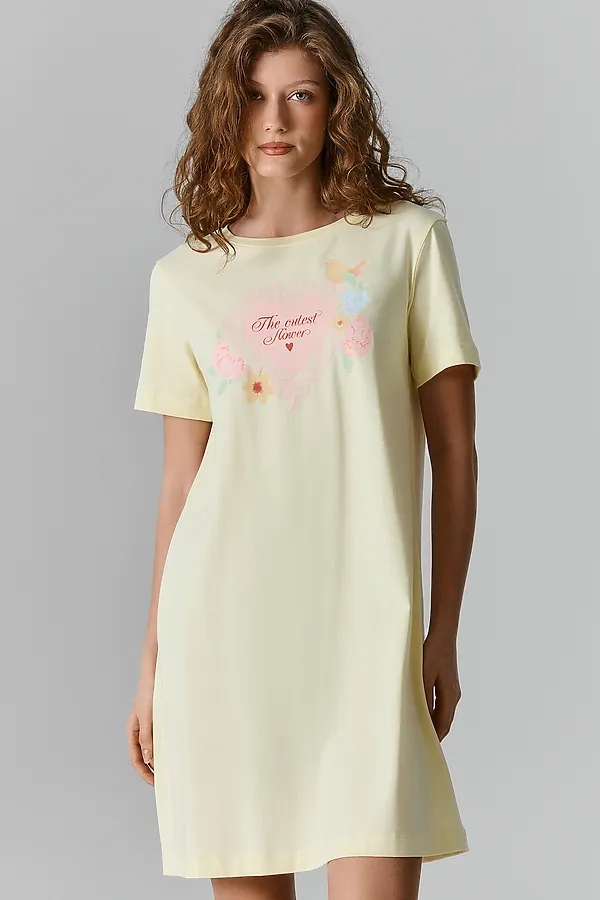 Сорочка ночная женская MARK FORMELLE, разбеленный желтый +печать - фото 2