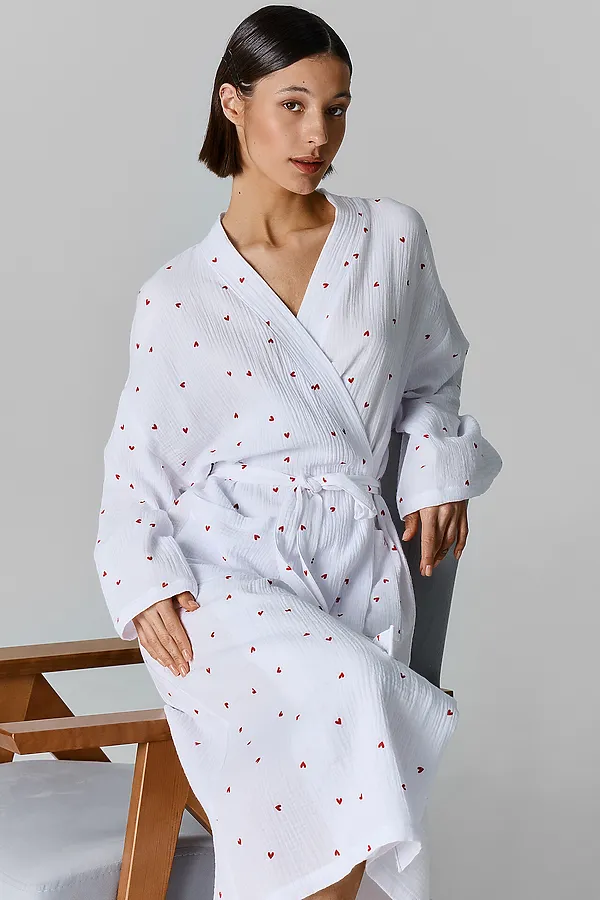 Халат женский MARK FORMELLE, сердечки на белом - фото 2