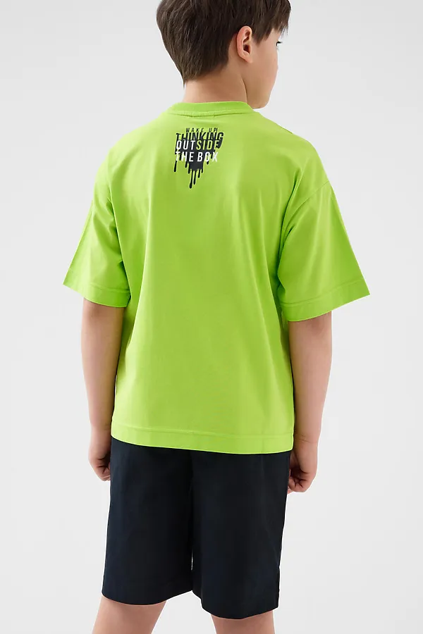 Комплект трикотажный для мальчиков: фуфайка (футболка), шорты PLAYTODAY, черный,светло-зеленый - фото 2