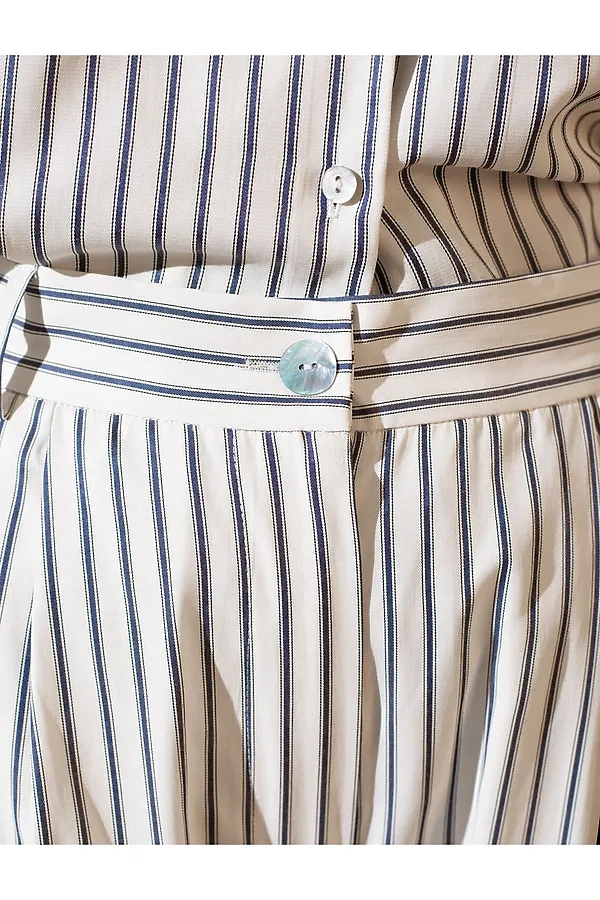 Брюки палаццо в полоску из легкого хлопкового поплина VILATTE, молочный-синий - фото 2