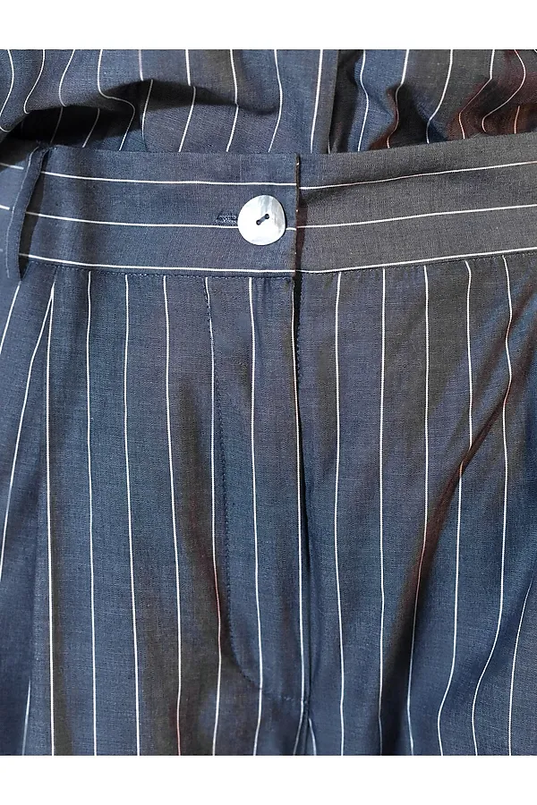 Брюки палаццо в полоску из легкого хлопкового поплина VILATTE, серо-синий - фото 2