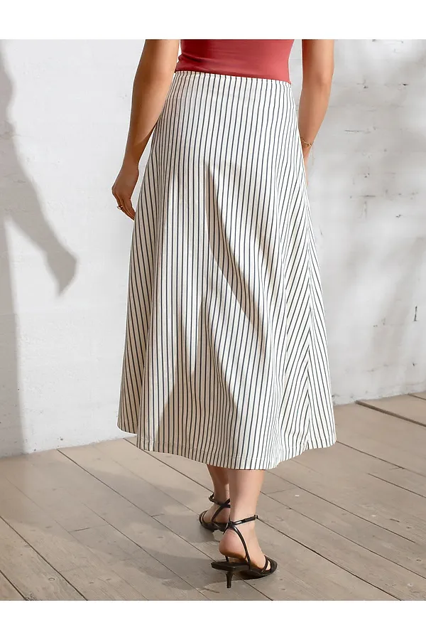 Юбка миди на запАх в полоску из легкого хлопкового поплина VILATTE, молочный-синий - фото 2