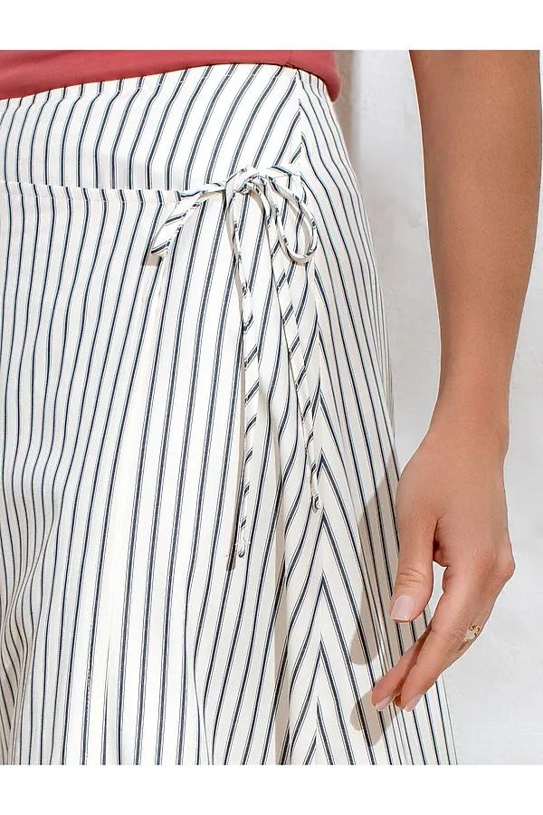 Юбка миди на запАх в полоску из легкого хлопкового поплина VILATTE, молочный-синий - фото 2