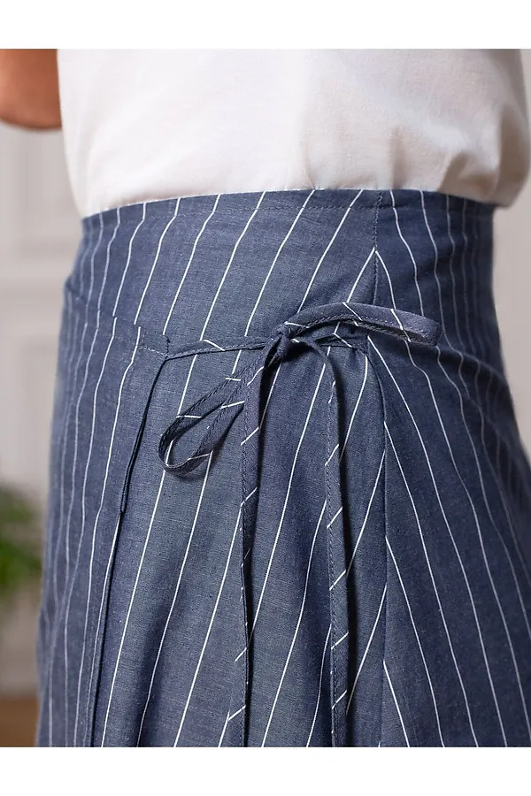 Юбка миди на запАх в полоску из легкого хлопкового поплина VILATTE, серо-синий - фото 2