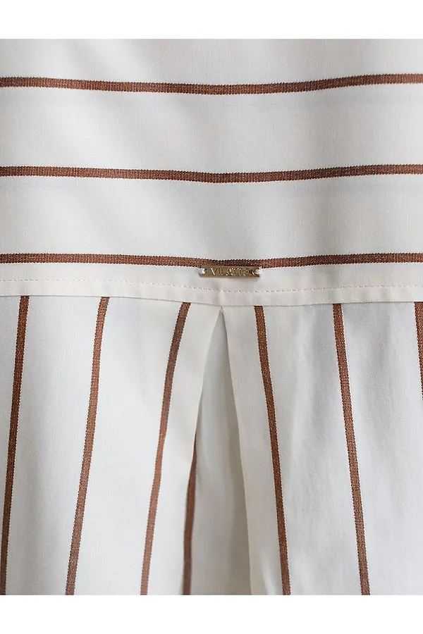 Блузка в полоску свободного силуэта с карманом из эластичного хлопка VILATTE, светло_бежевый-кофейный - фото 2