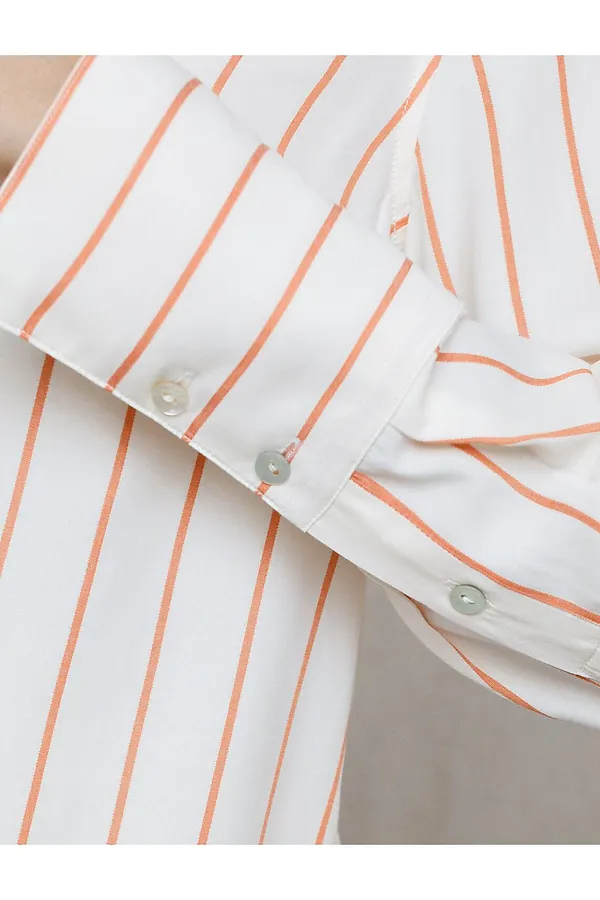 Блузка свободного силуэта в тонкую полоску из эластичного хлопка VILATTE, молочно-коралловый - фото 2