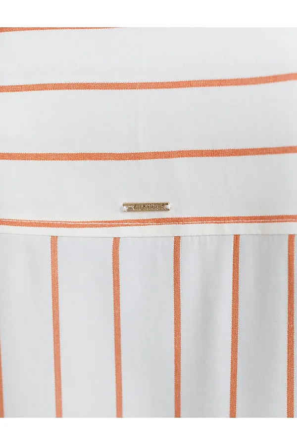 Блузка свободного силуэта в тонкую полоску из эластичного хлопка VILATTE, молочно-коралловый - фото 2