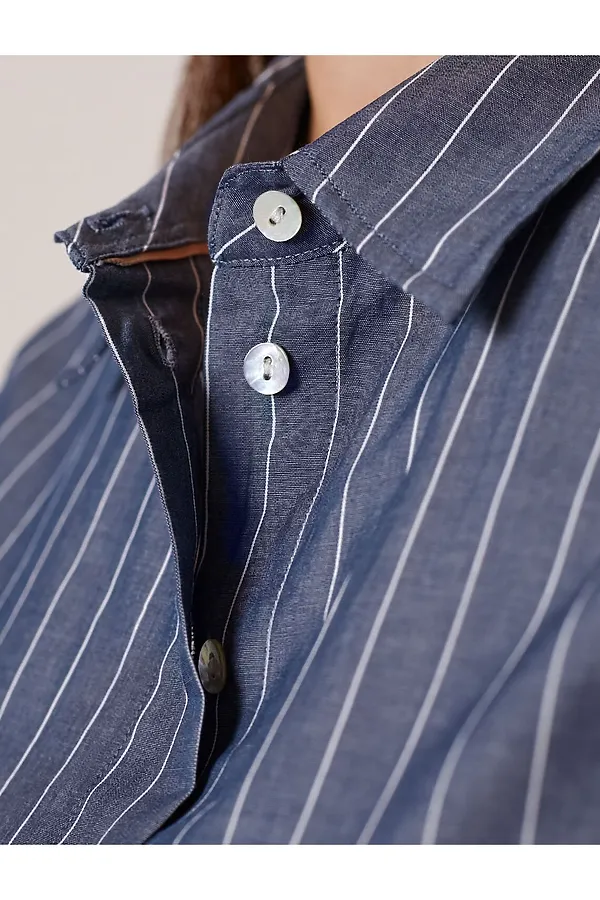 Блузка свободного силуэта в полоску из 100 % хлопка VILATTE, серо-синий - фото 2