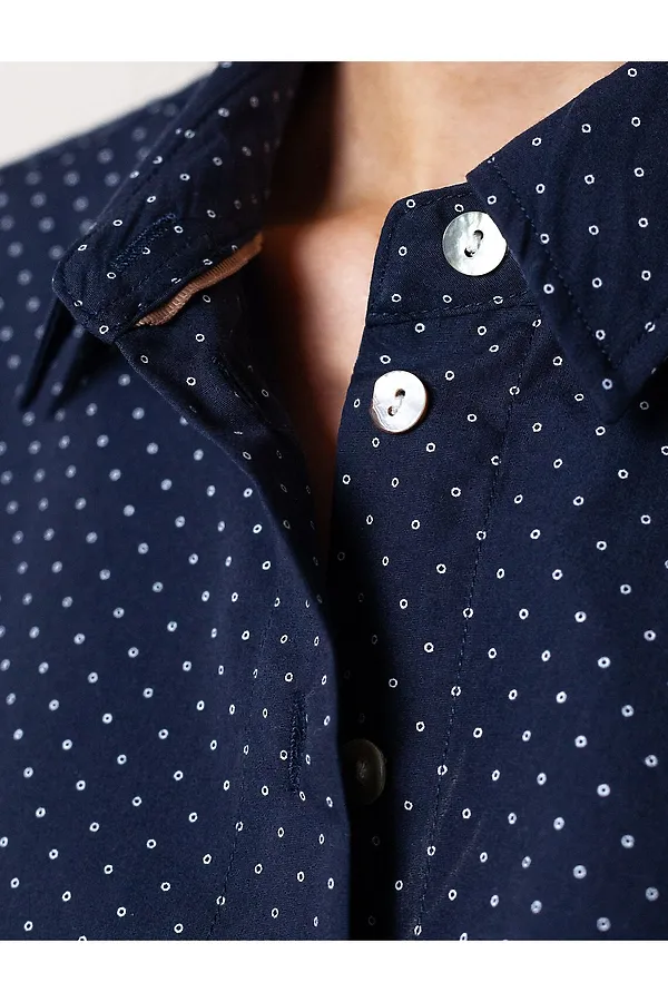 Блузка свободного силуэта в мелкий горошек из эластичного хлопка VILATTE, темно-синий - фото 2